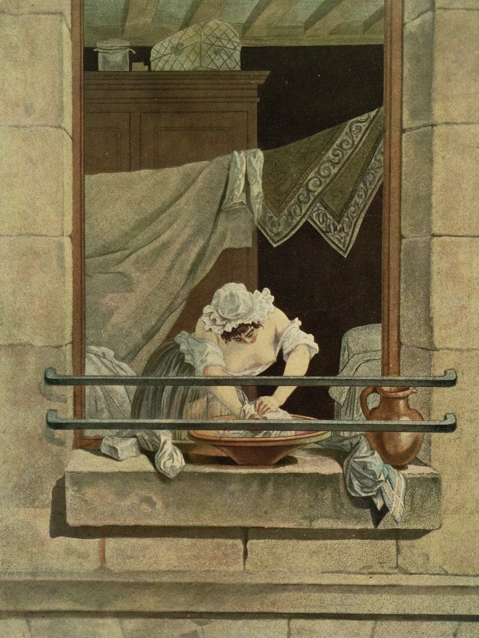 La lavandera, grabado por J. Laurent Julien (siglo XVIII) y Jean-Baptiste Morret (fl.1790-1820) de Augustin de Saint Aubin