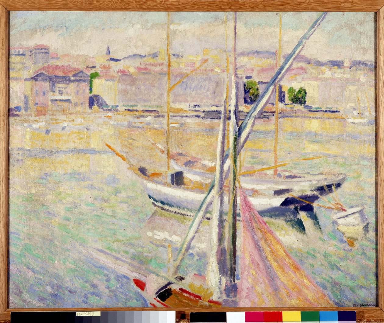 Veleros en el puerto viejo de Marsella (óleo sobre lienzo) de Augustin Carrera