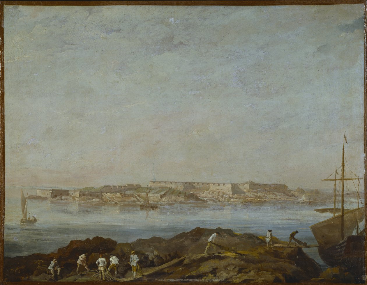 Vista de Sveaborg (o Suomenlinna, Viapori) (Finlandia) - Vista de Sveaborg, por Ehrensvard, Augustin (1710-1772). Óleo sobre lienzo. Tamaño: 54x69,5 cm. Museo Nacional de Estocolmo de Augustin Ehrensvard