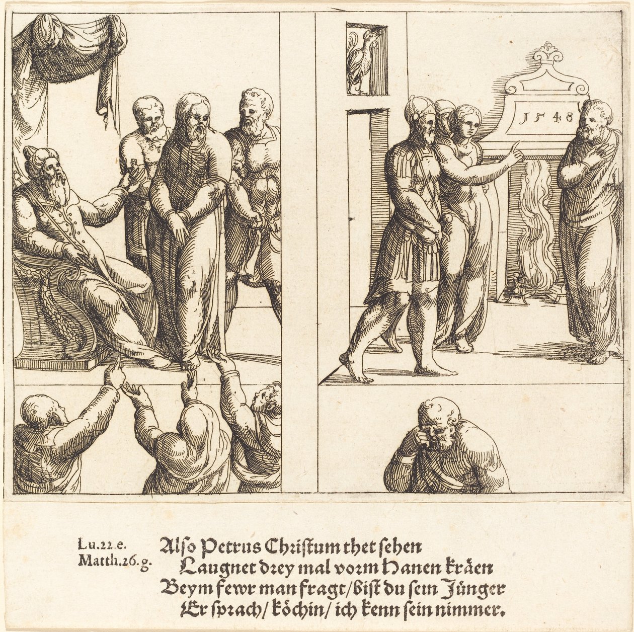 Cristo ante Caifás y Pedro negando a Cristo de Augustin Hirschvogel