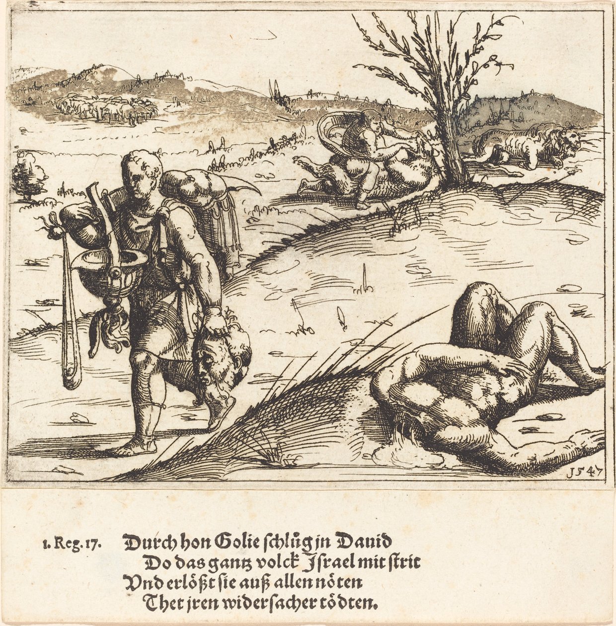 David decapita a Goliat, 1547 de Augustin Hirschvogel