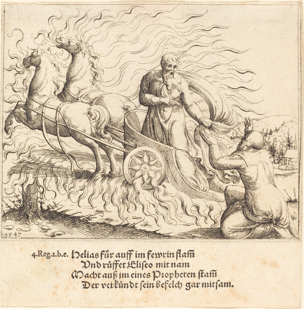 Elías es llevado al cielo de Augustin Hirschvogel