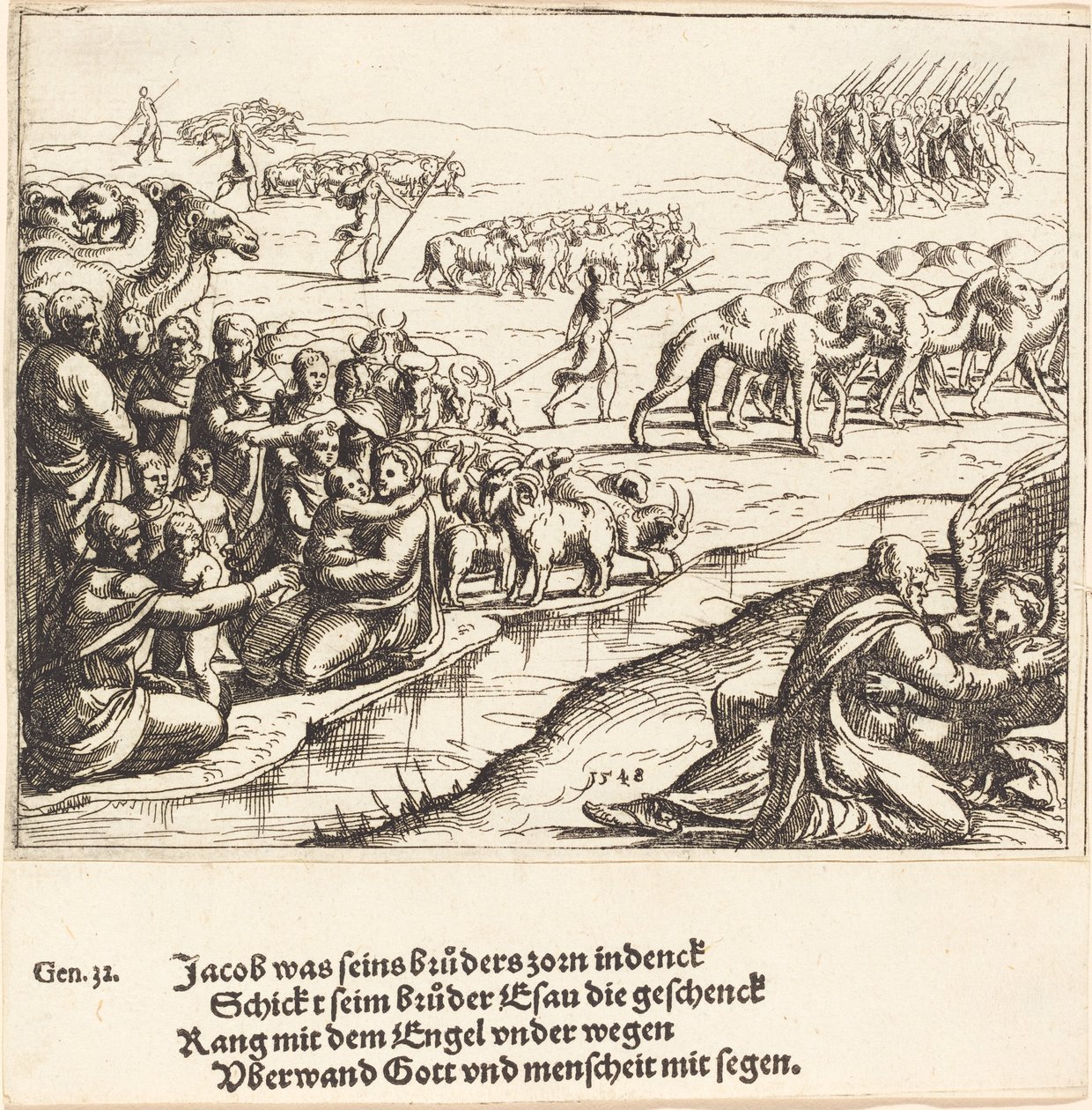 Jacob luchando con el ángel, 1548 de Augustin Hirschvogel