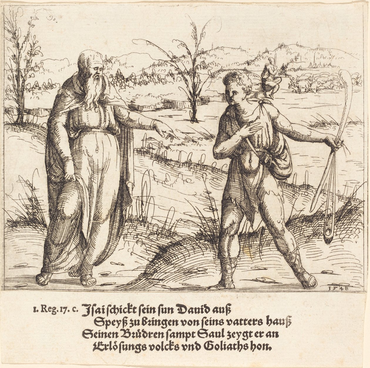 Jesse envía a David a sus hermanos y a Saúl de Augustin Hirschvogel