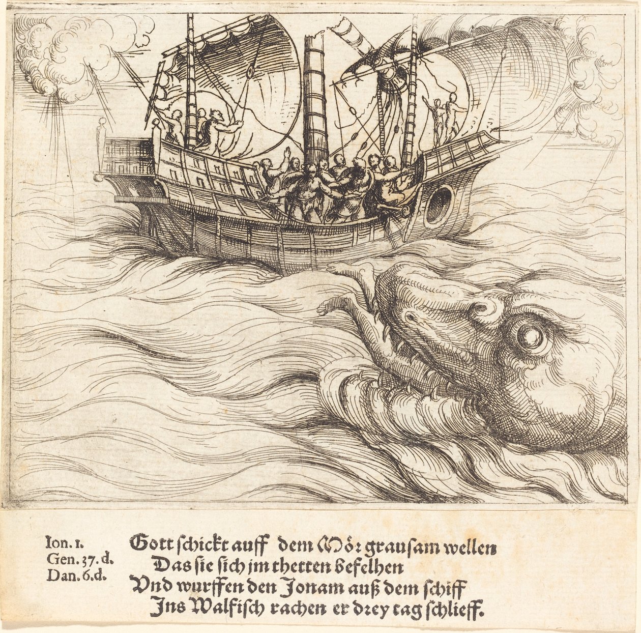 Jonás en la Ballena de Augustin Hirschvogel