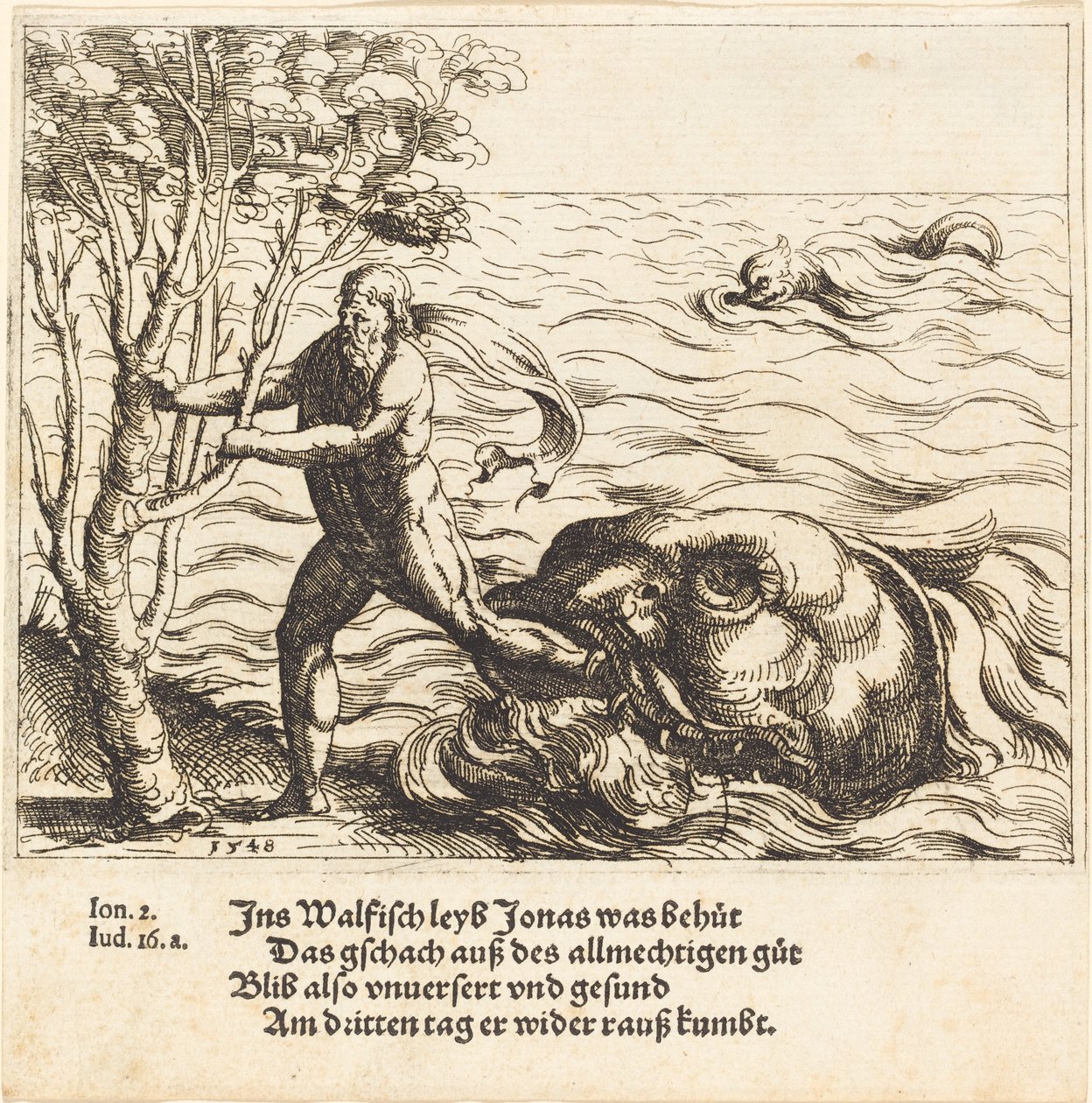 Jonás es liberado de la ballena de Augustin Hirschvogel