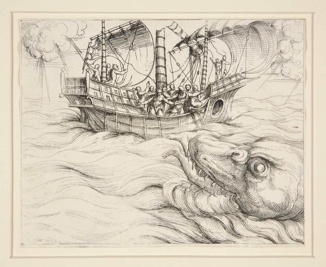 Jonah tragada por la ballena de Augustin Hirschvogel