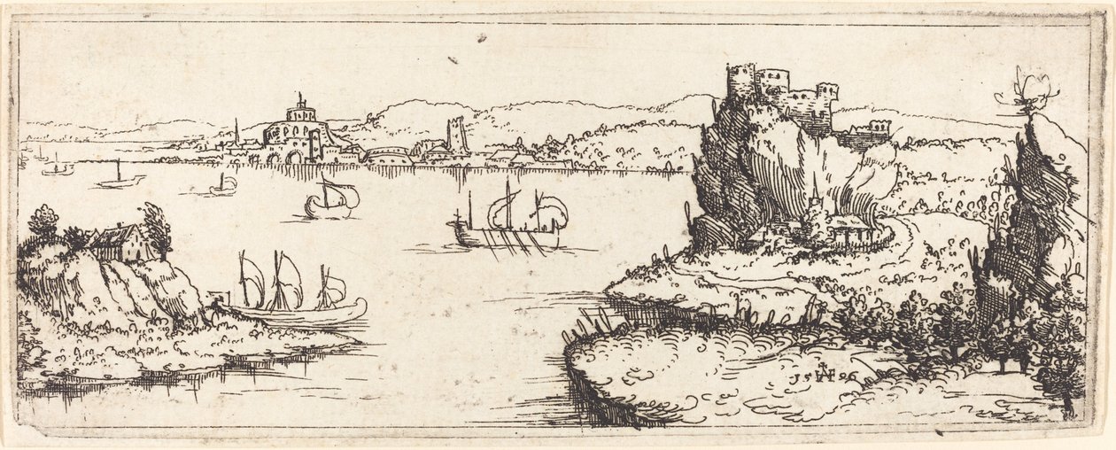 Paisaje con veleros de Augustin Hirschvogel