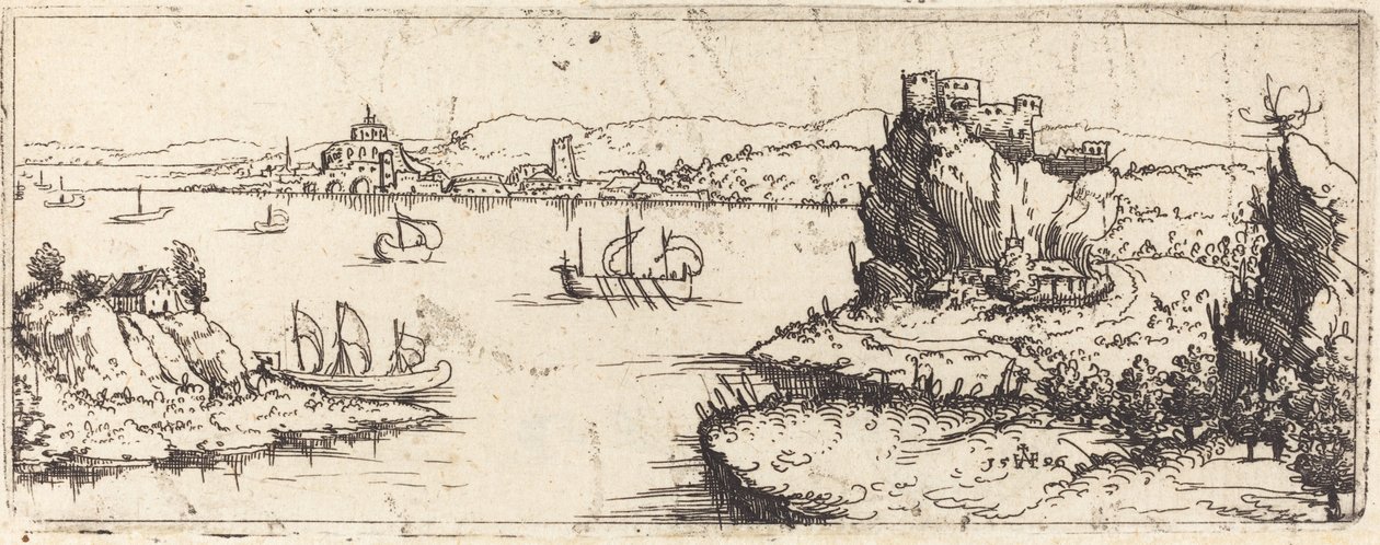 Paisaje con veleros [placa inferior] de Augustin Hirschvogel