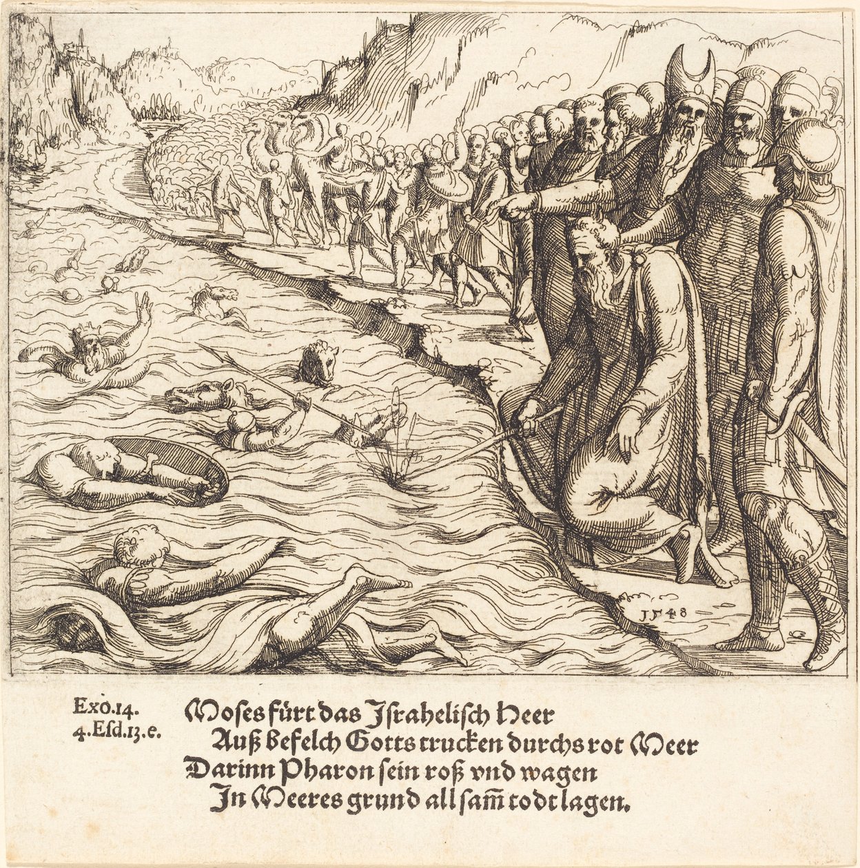 Moisés cerrando el Mar Rojo, 1548 de Augustin Hirschvogel