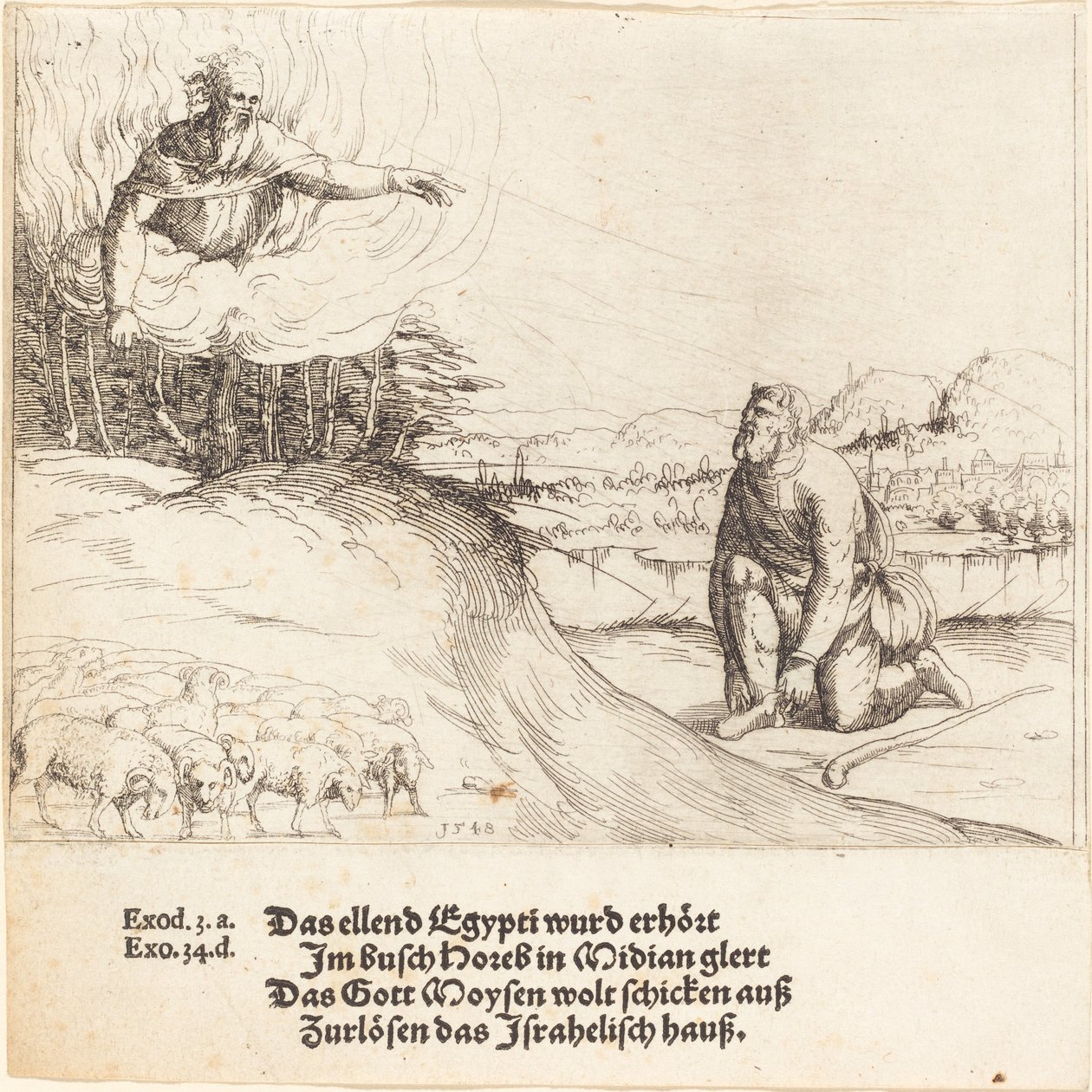 Moisés y la zarza ardiente de Augustin Hirschvogel