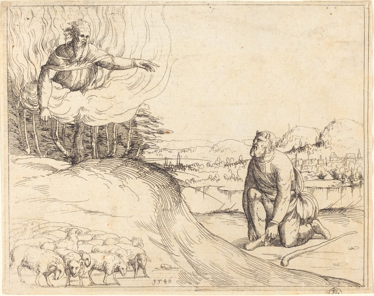 Moisés y la zarza ardiente, 1548 de Augustin Hirschvogel