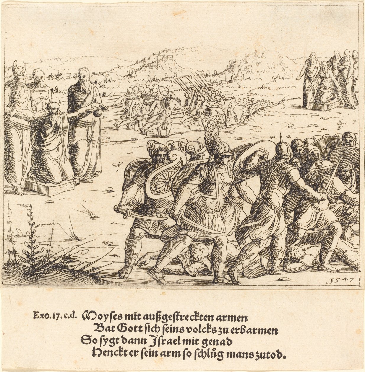 Moisés con los Brazos Extendidos, 1547 de Augustin Hirschvogel