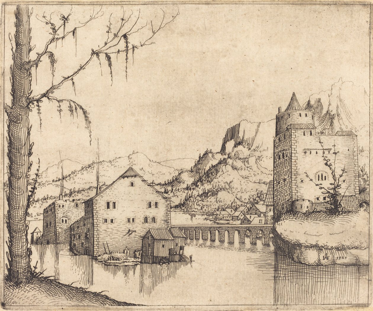 Paisaje Fluvial con Dos Edificios, 1545 de Augustin Hirschvogel
