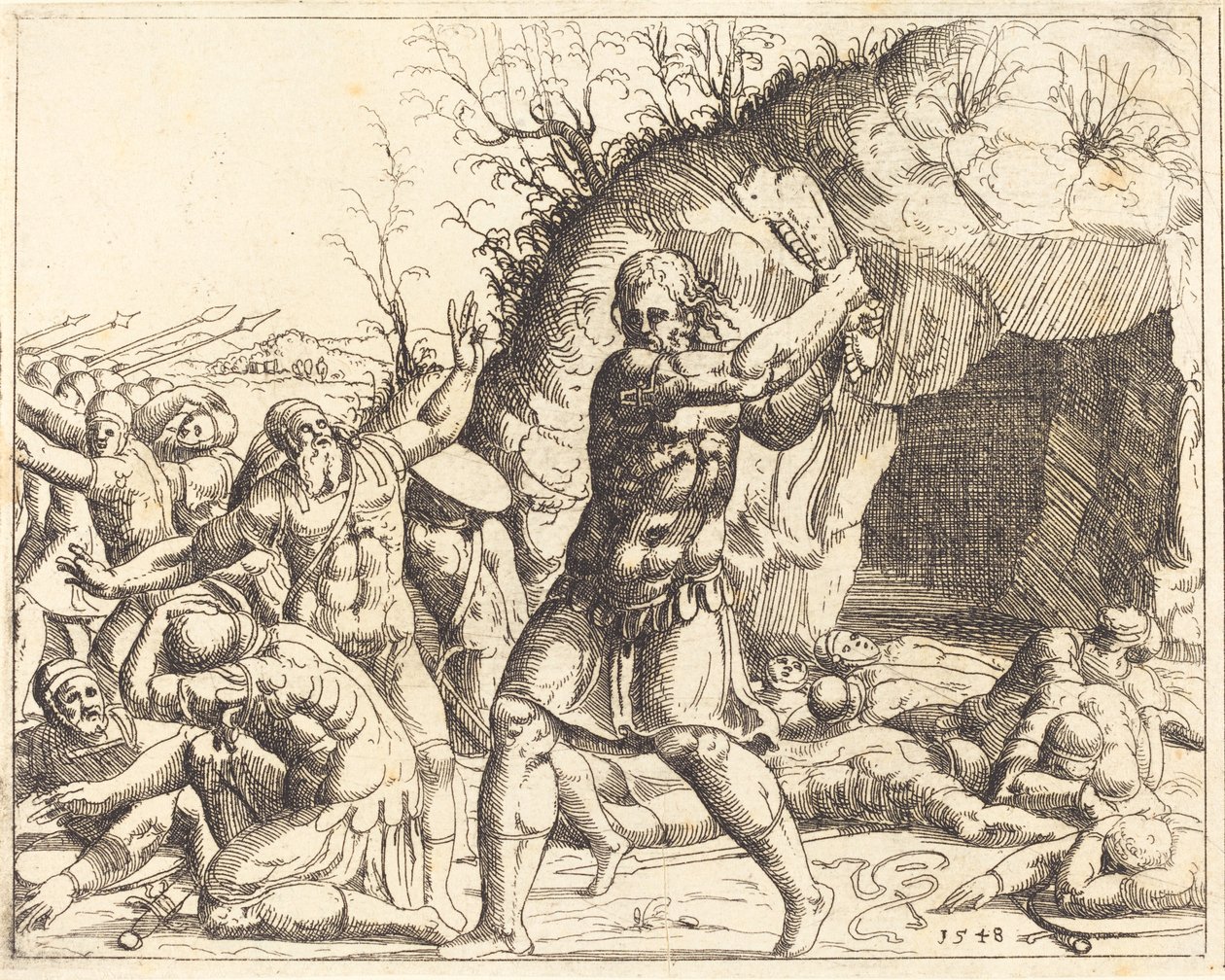 Sansón mata a los filisteos de Augustin Hirschvogel