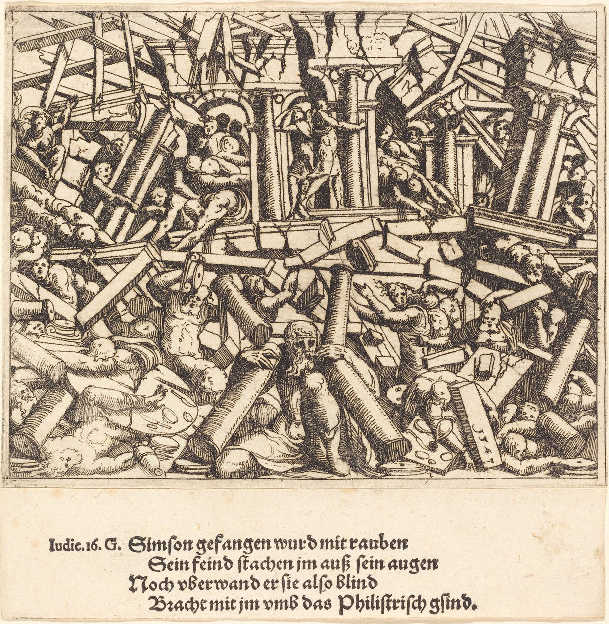 La muerte de Sansón, 1547 de Augustin Hirschvogel