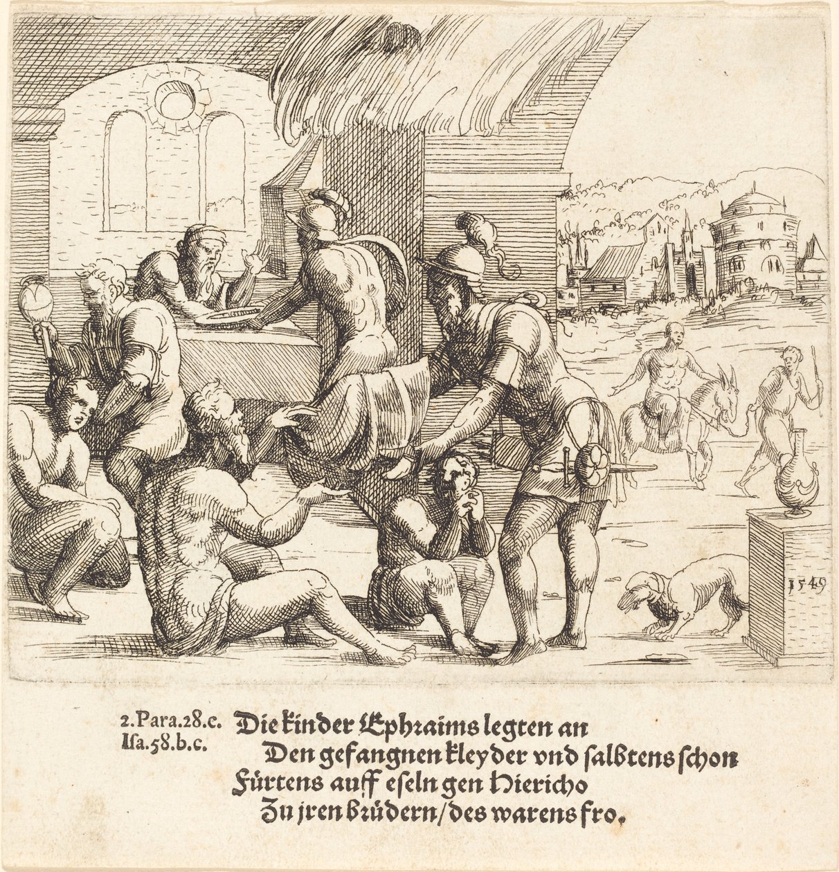 Los Hombres de Efraín Cuidan de sus Cautivos y los Devuelven a Jericó, 1549 de Augustin Hirschvogel