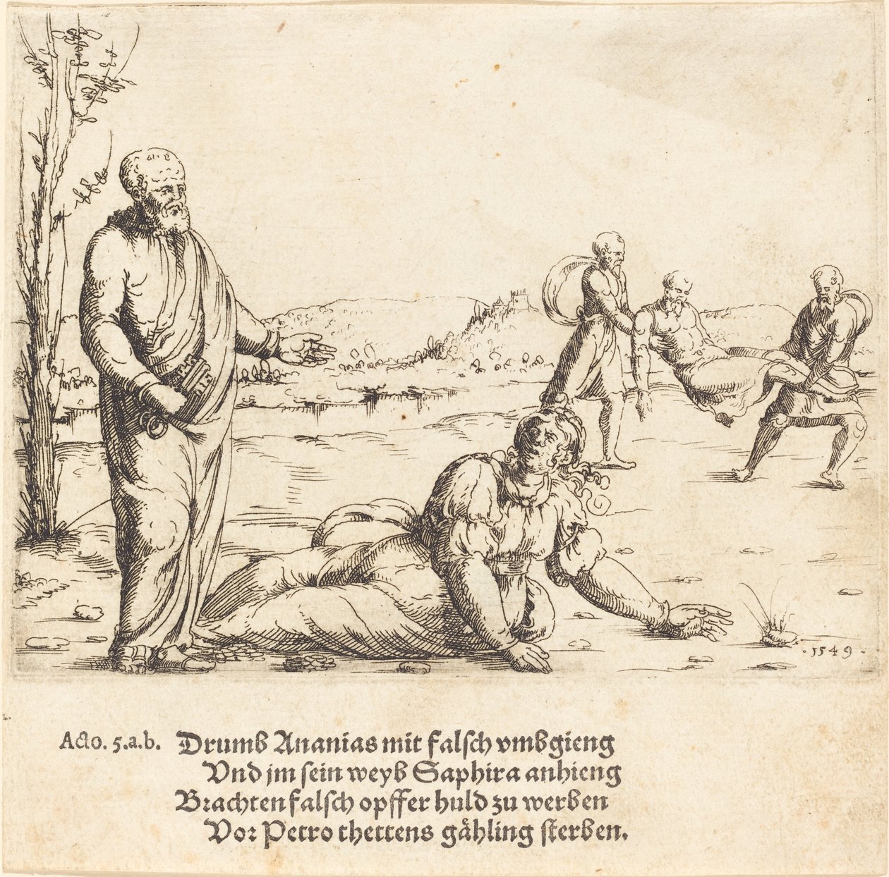 El castigo de Ananías y Safira, 1549 de Augustin Hirschvogel