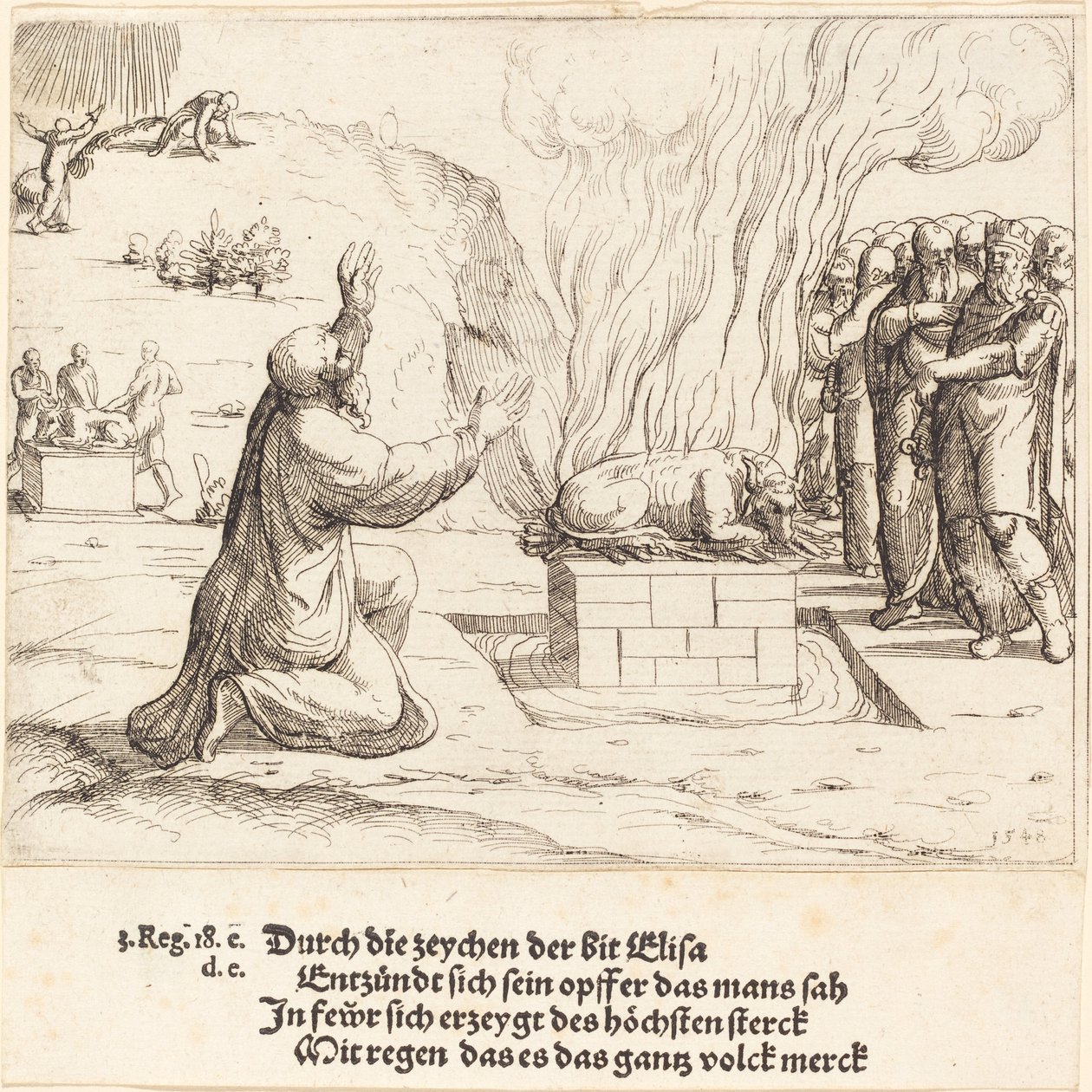 Los sacrificios rivales de Elías y los sacerdotes de Baal de Augustin Hirschvogel