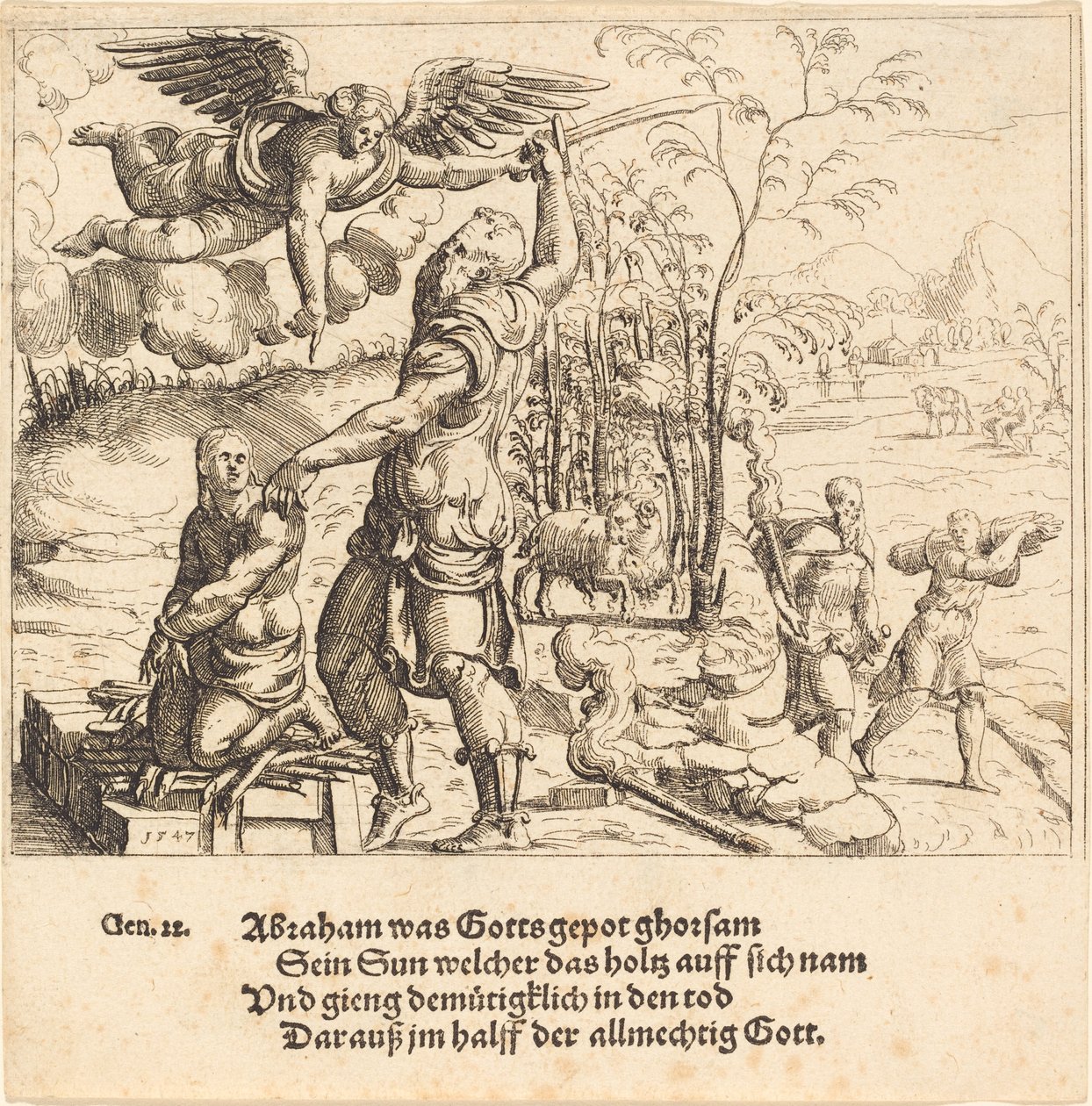 El sacrificio de Isaac, 1547 de Augustin Hirschvogel