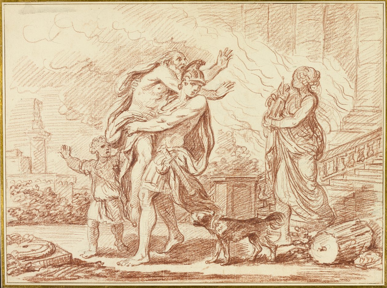 Eneas huyendo con Anquises de las ruinas de Troya de Augustin Pajou