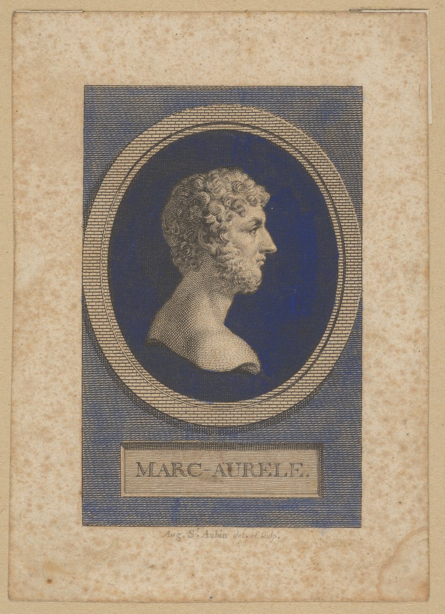 Marco Aurelio Antonino, emperador romano de 161-180, escritor y filósofo (Marcus Aurelius Antoninus, Marcus Annius Aurelius Verus, 121 Roma - 180 Vindobona) de Augustin de Saint-Aubin