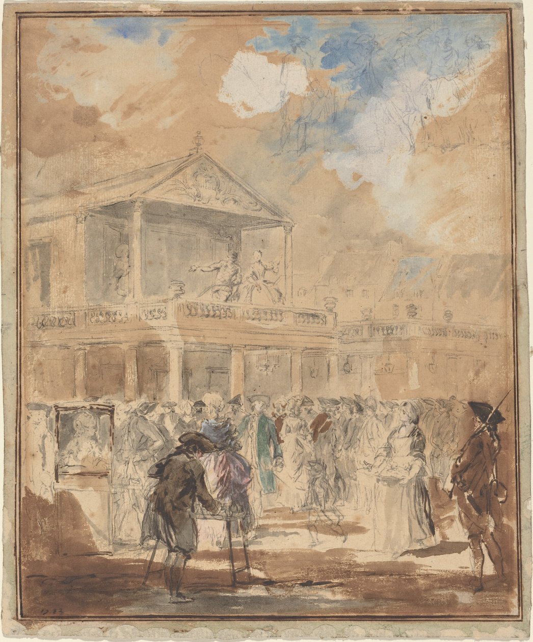 Desfile (Una procesión teatral en París) de Augustin de Saint Aubin