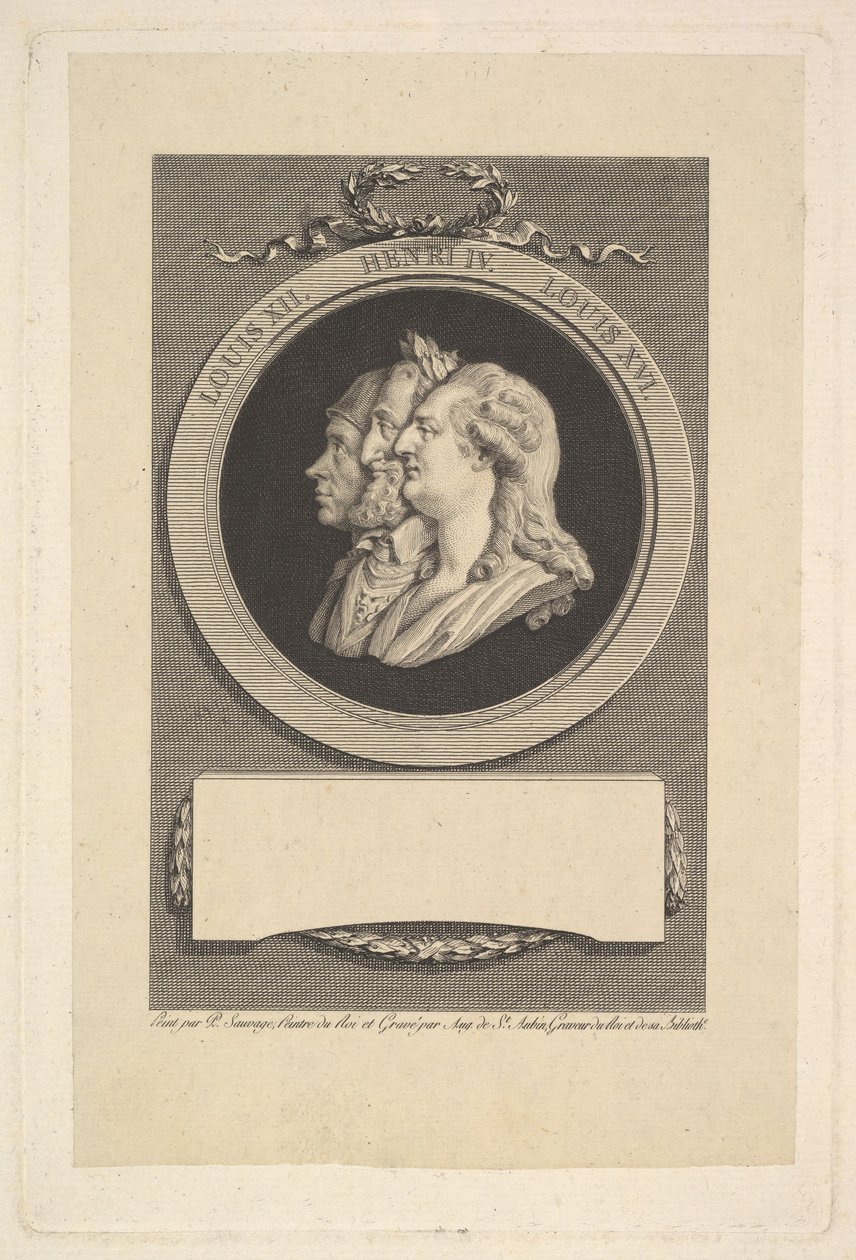 Retrato de Luis XVI, Enrique IV y Luis XII, 1791 de Augustin de Saint Aubin
