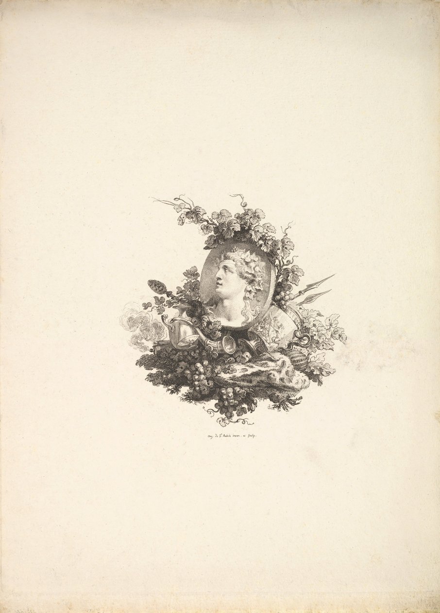Viñeta con la Cabeza de Baco en una Cornalina, Tomo I, Página 242, de Descripción de..., 1778-80. de Augustin de Saint Aubin