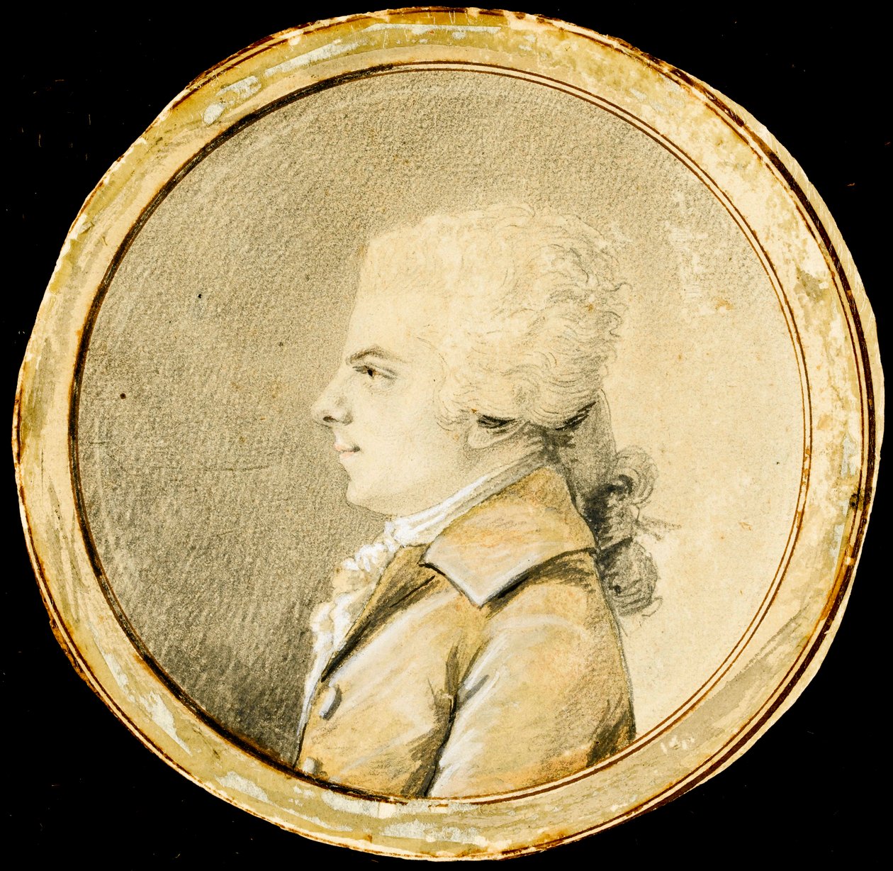 Wolfgang Amadeus Mozart - Augustin de Saint-Aubin (1736-1807). Sanguina, tiza negra y color blanco sobre papel, ca 1778. Dimensión: D 13,8 cm. Colección Privada de Augustin de Saint Aubin