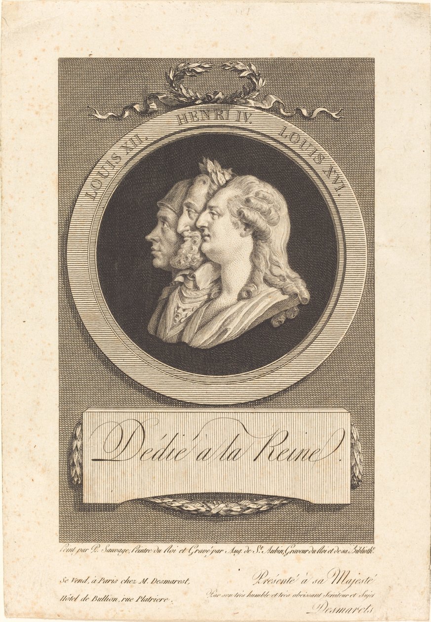 Luis XVI, Enrique IV y Luis XII de Augustin de Saint Aubin after Piat Joseph Sauvage