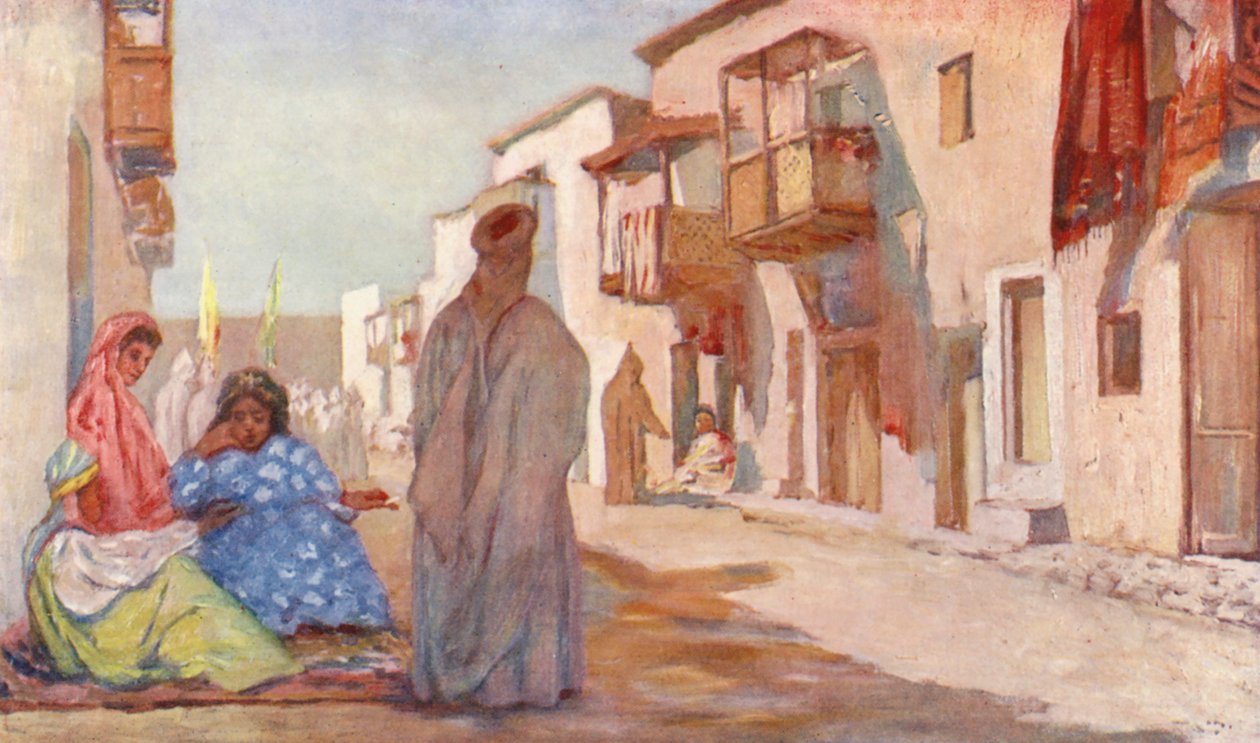 Una calle de Biskra (litografía en color) de Augustine Fitzgerald