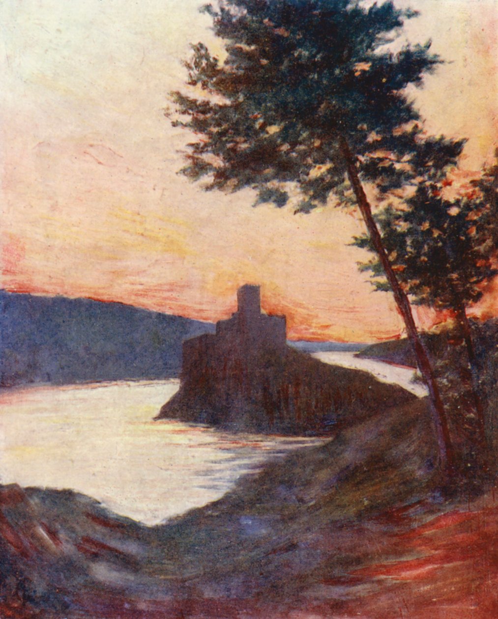 Castillo de los Amourel en el Tajo, Portugal (litografía en color) de Augustine Fitzgerald