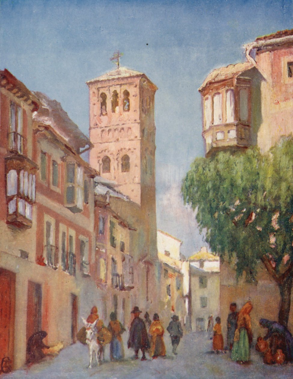 Toledo, una escena callejera (litografía en color) de Augustine Fitzgerald