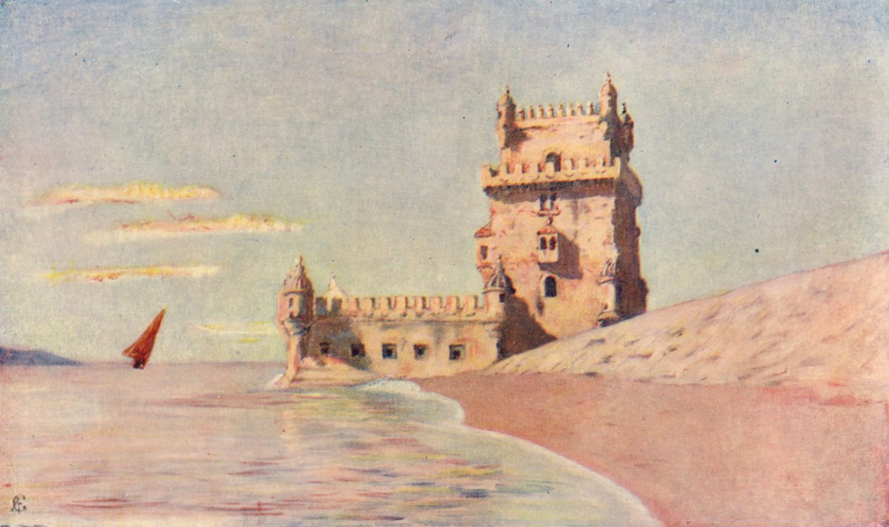 Torre de San Vicente en Belem, Lisboa (litografía en color) de Augustine Fitzgerald