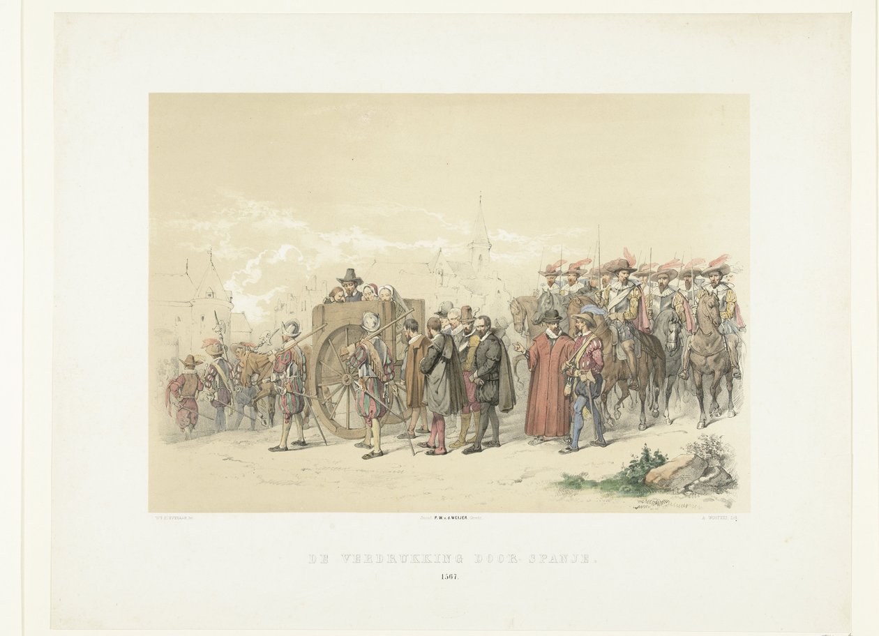 Llevando civiles en cautiverio por soldados españoles, 1567 La Tribulación por España (título sobre objeto) de Augustinus Jacobus Bernardus Wouters