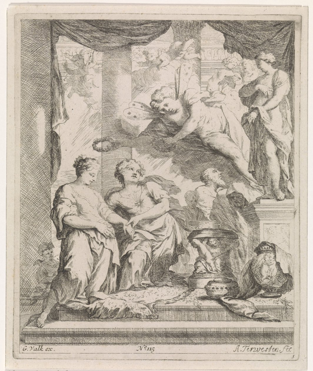 Hombre y mujer ante un altar coronado por el amor de Augustinus Terwesten (I)