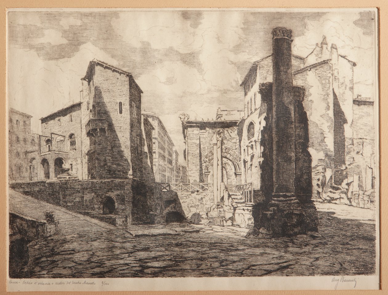Roma, Pórtico de Octaviae, y las Ruinas del Teatro de Marcelo (grabado sobre papel) de Augusto Baracchi