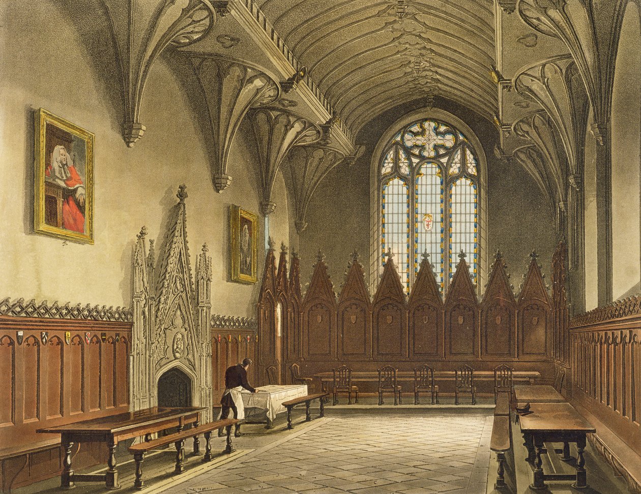Vista interior del salón del University College, ilustración de la 