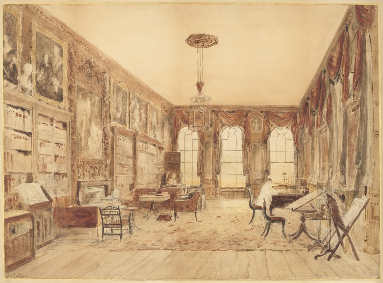 El interior de la biblioteca en Cassiobury de Augustus Charles Pugin