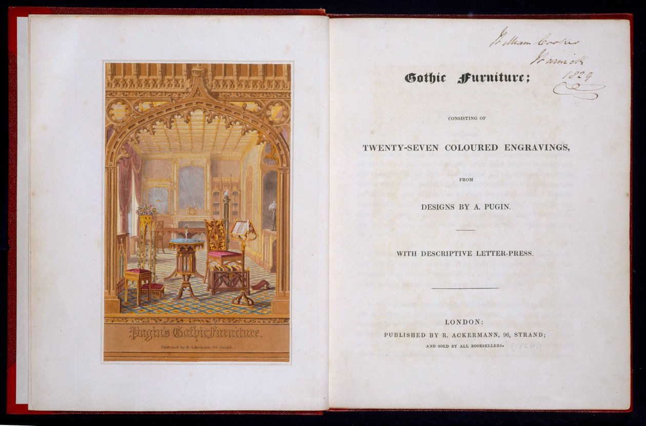 Página de título y frontispicio de Muebles Góticos, Pugin, Augustus Charles (1762-1832), 1826 de Augustus Charles Pugin