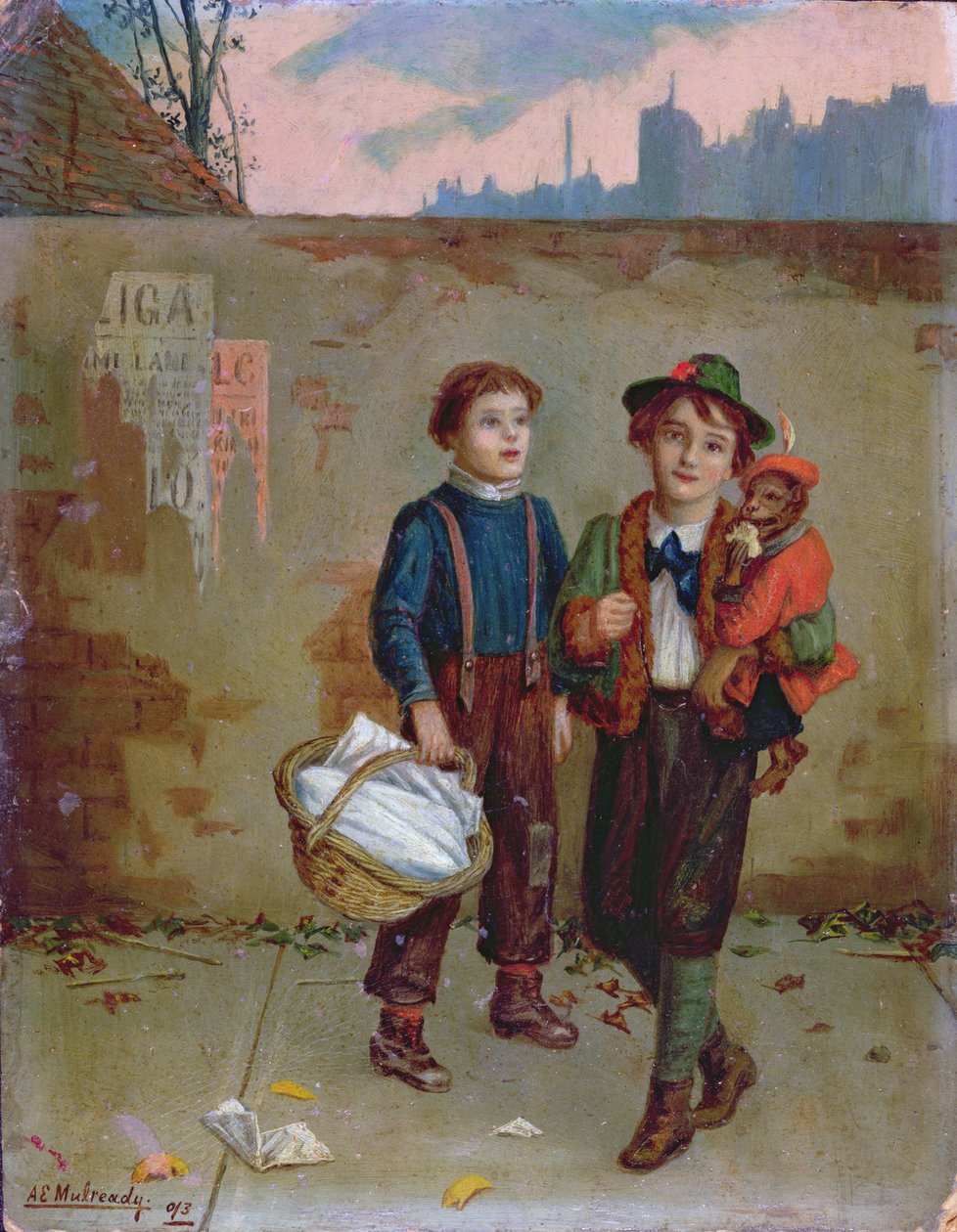 Mendigos y un mono, 1893 de Augustus Edward Mulready