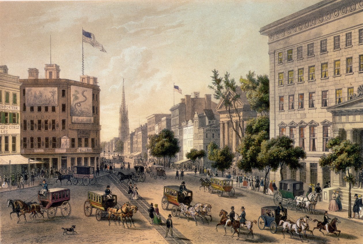 Broadway, Nueva York, grabado por Deroy, publicado por Goupil y Co. de Augustus Kollner
