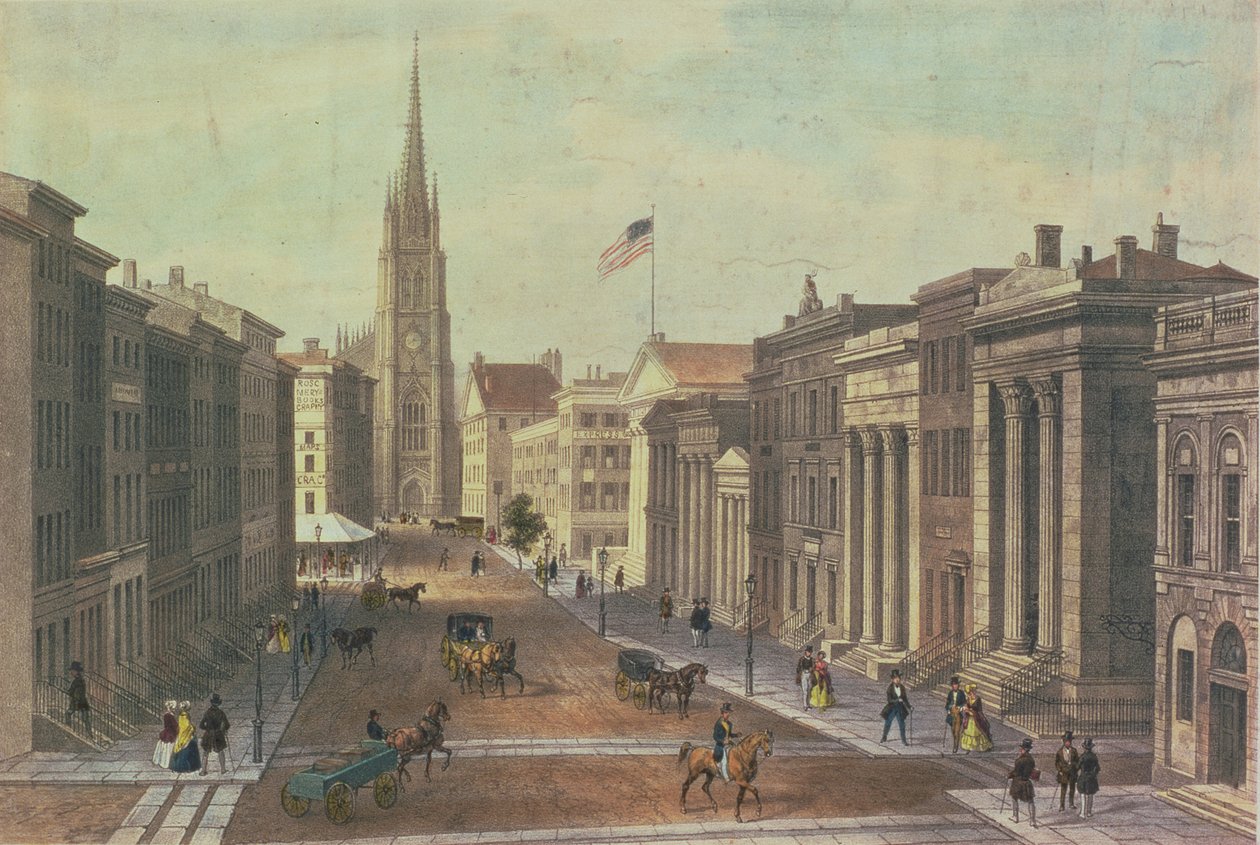 Wall Street, Nueva York, grabado por Deroy, publicado por Goupil y Co, 1850 de Augustus Kollner