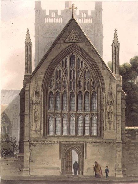 Exterior del Merton College, frente a la ventana norte de la capilla, ilustración de la 
