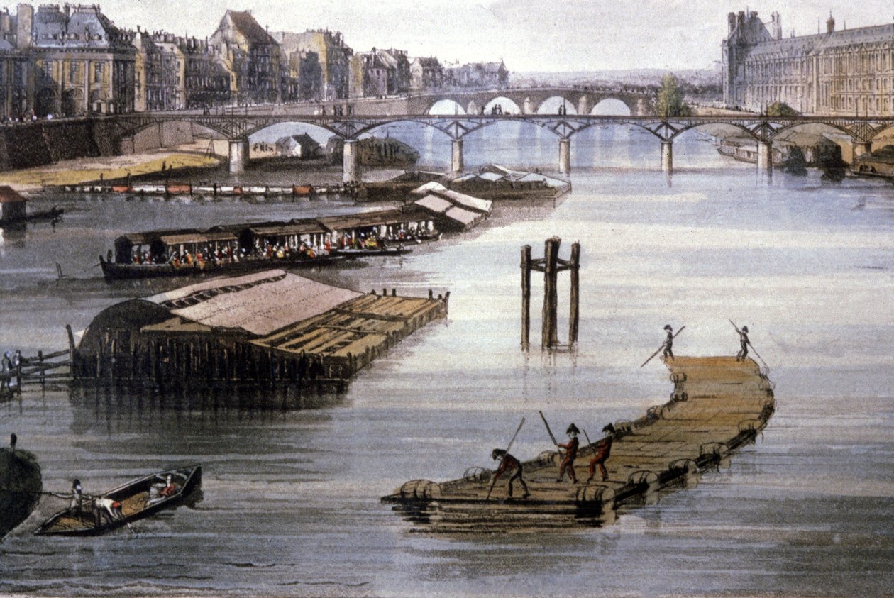 Transporte de mercancías en París, hacia 1810 (grabado) de Augustus Charles (after) Pugin