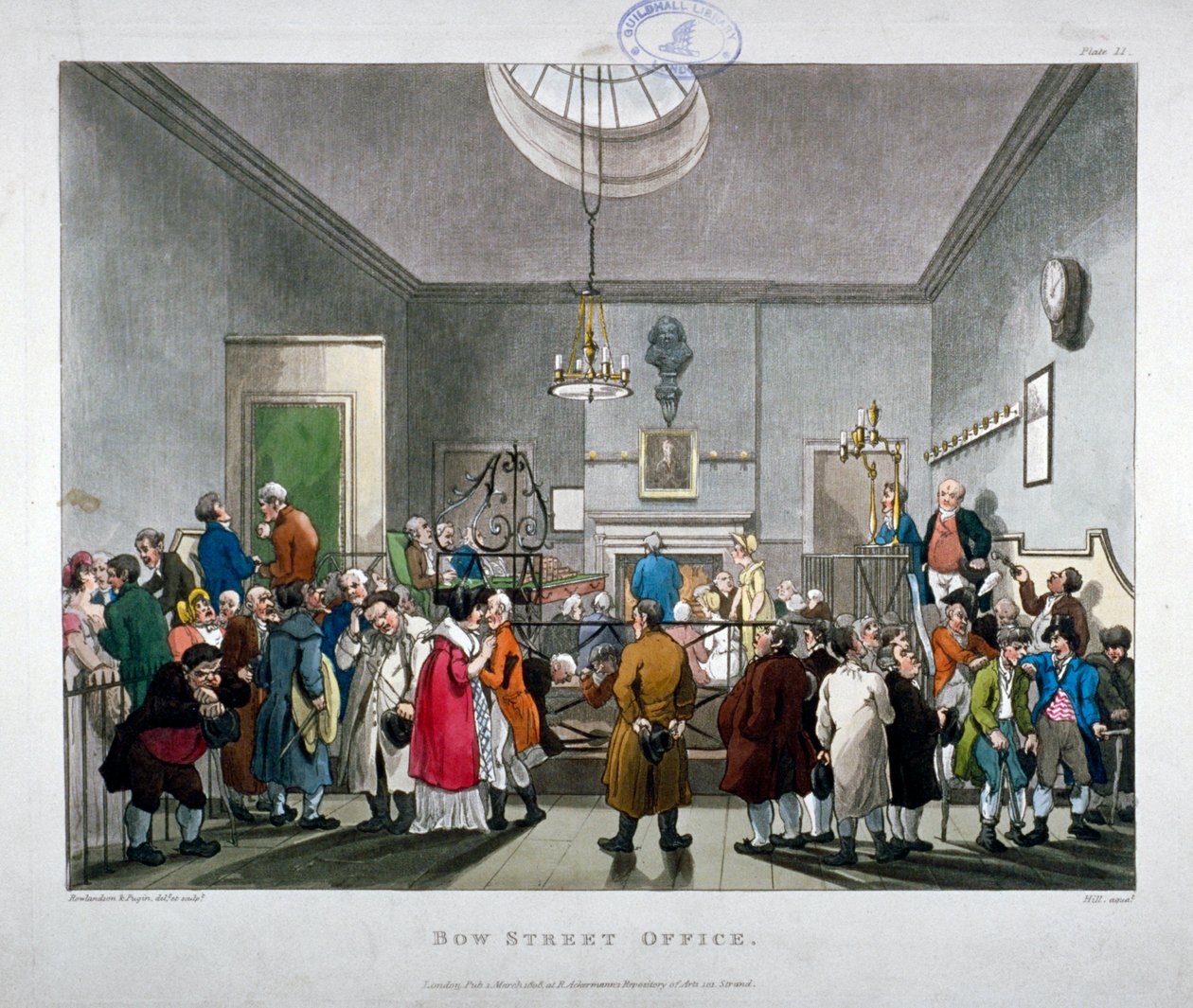 Tribunal de Policía de Bow Street, Westminster, Londres, 1808 de Augustus Charles Pugin, Thomas Rowlandson