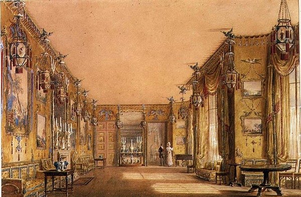 Interior del Salón Amarillo en el Pabellón de Brighton, c.1820 de Augustus Charles Pugin