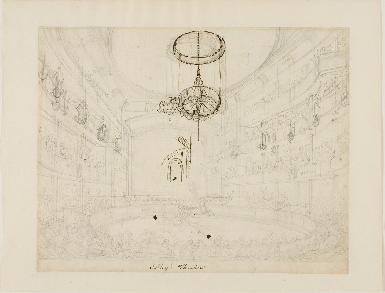 Estudio para el teatro de Astley (anverso); Estudio para los cristaleros del anfiteatro de Astley (reverso) de Augustus Charles Pugin