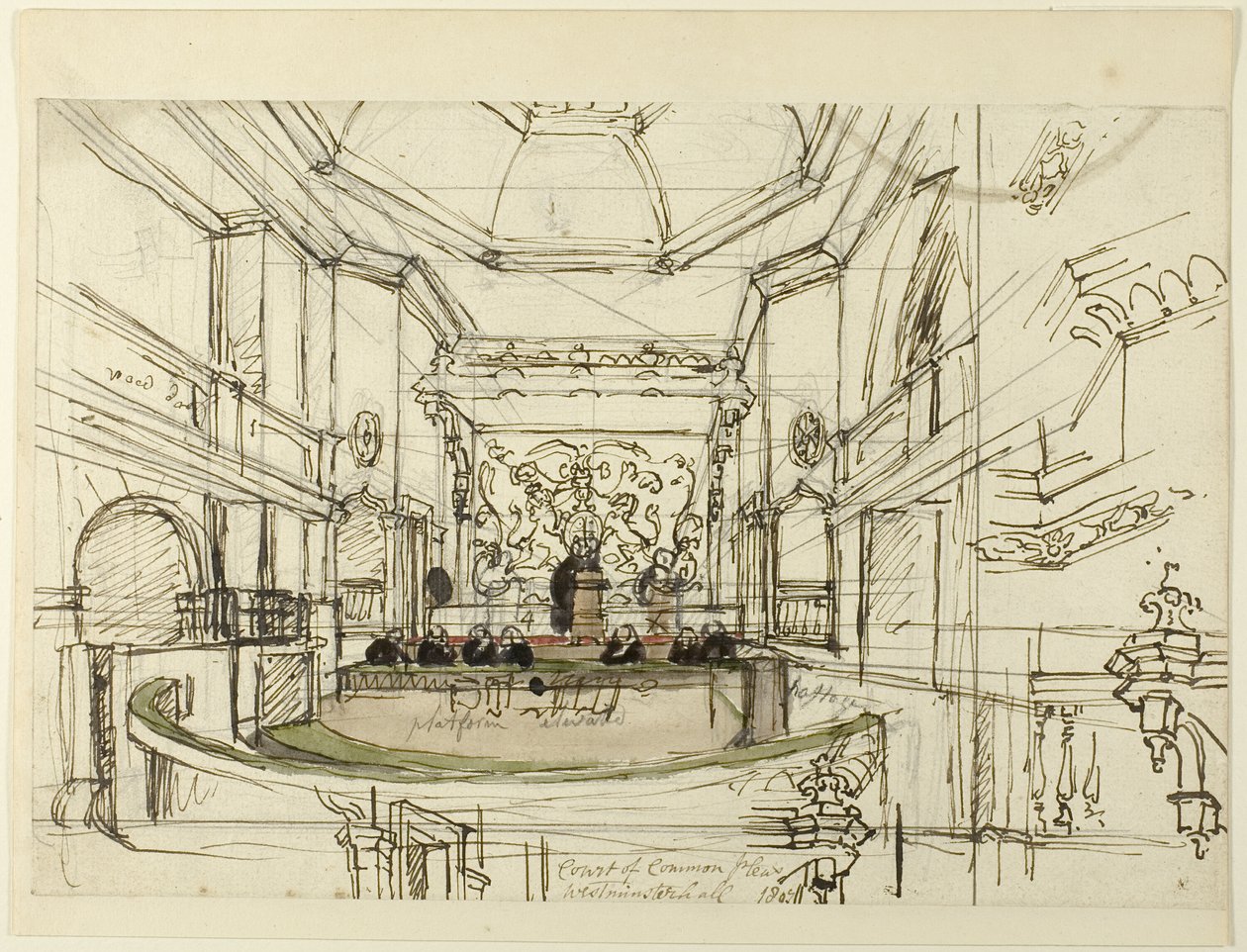 Estudio para el Tribunal de Common Pleas, Westminster Hall, de Microcosm of London de Augustus Charles Pugin